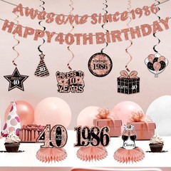 Kuxriox 11Pcs 40th Birthday Decorations Kit for Women, Rose Gold