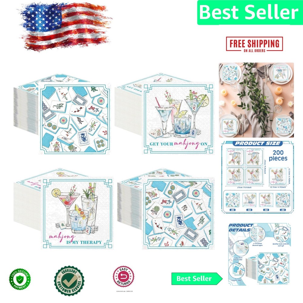 Disposable Mahjong Paper Napkins: 200 Count for Birthdays & Celebrations