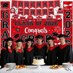 Graduation Decorations Class of 2026 – Red Party Supplies A1