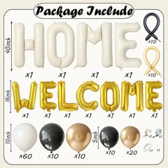 145Pcs Housewarming Party Decorations, 40Inch Beige Welcome Home Balloon Banner,