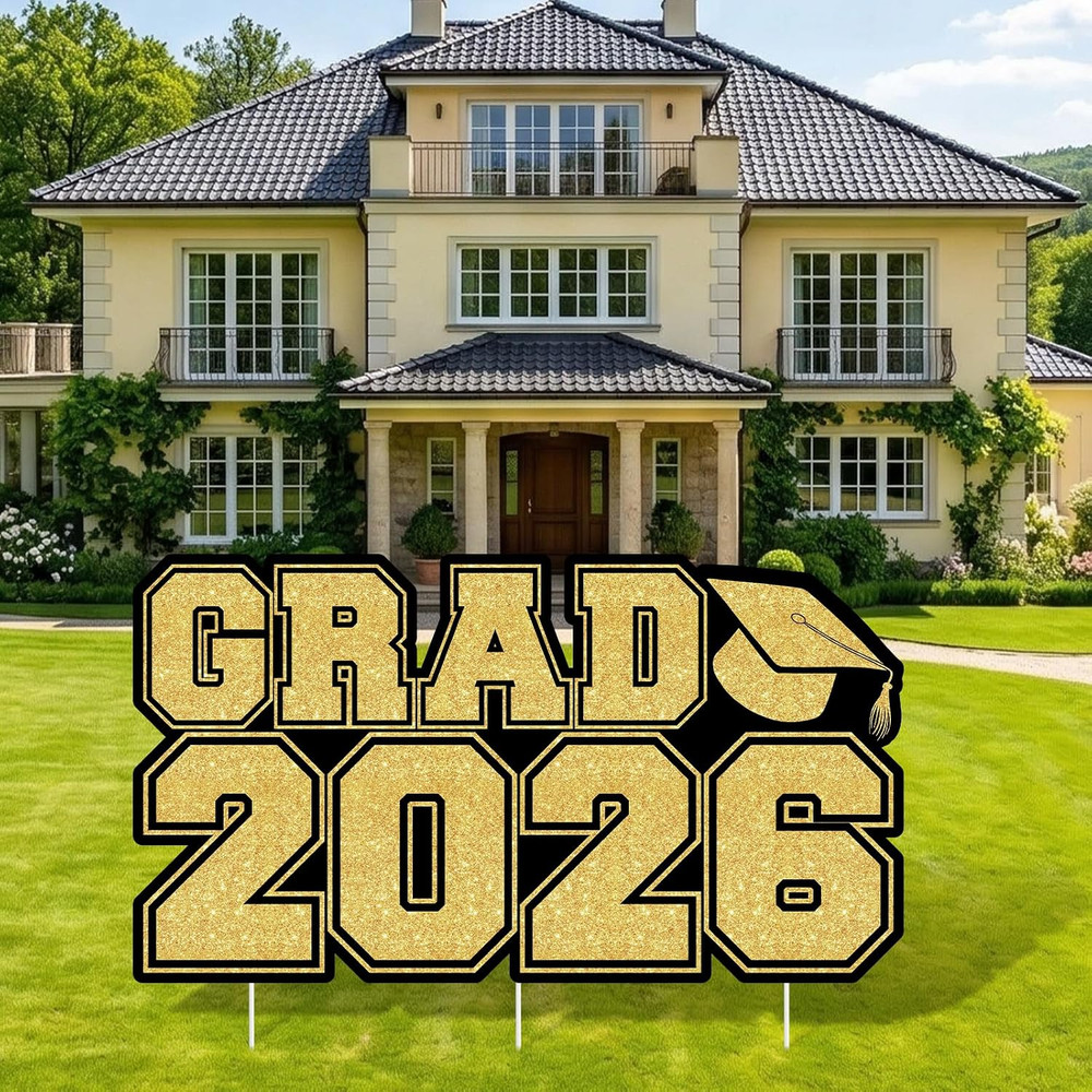 Graduation Yard Sign Large 32 X 18 Inch Grad 2026 Lawn Sign with Stakes Black Go