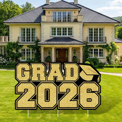 Graduation Yard Sign Large 32 X 18 Inch Grad 2026 Lawn Sign with Stakes Black Go
