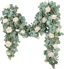 Eucalyptus Garland 6.56 Ft Lush Silver Dollar Leaves Boxwood Artificial Faux