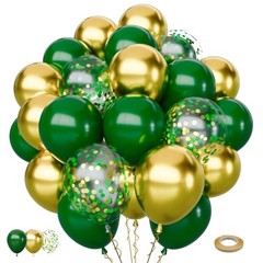 65Pcs Balloons Set, Dark Green & Metallic Gold Balloons, Confetti Green Gold
