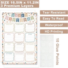 Boho Happy Birthday Chart for Classroom Confetti Reusable Birthday Poster Calend