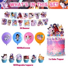 Aphmau Plushies Cat Theme Birthday Party Supplies Set Banner Balloon Cake Topper