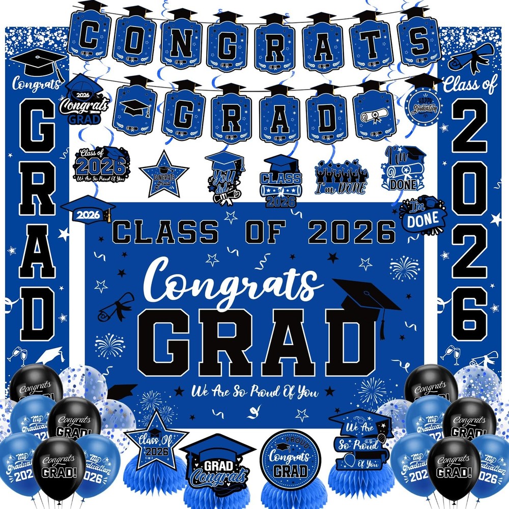 Graduation Decorations 2026 Blue Set, Congrats 60 inches x 40 inches,