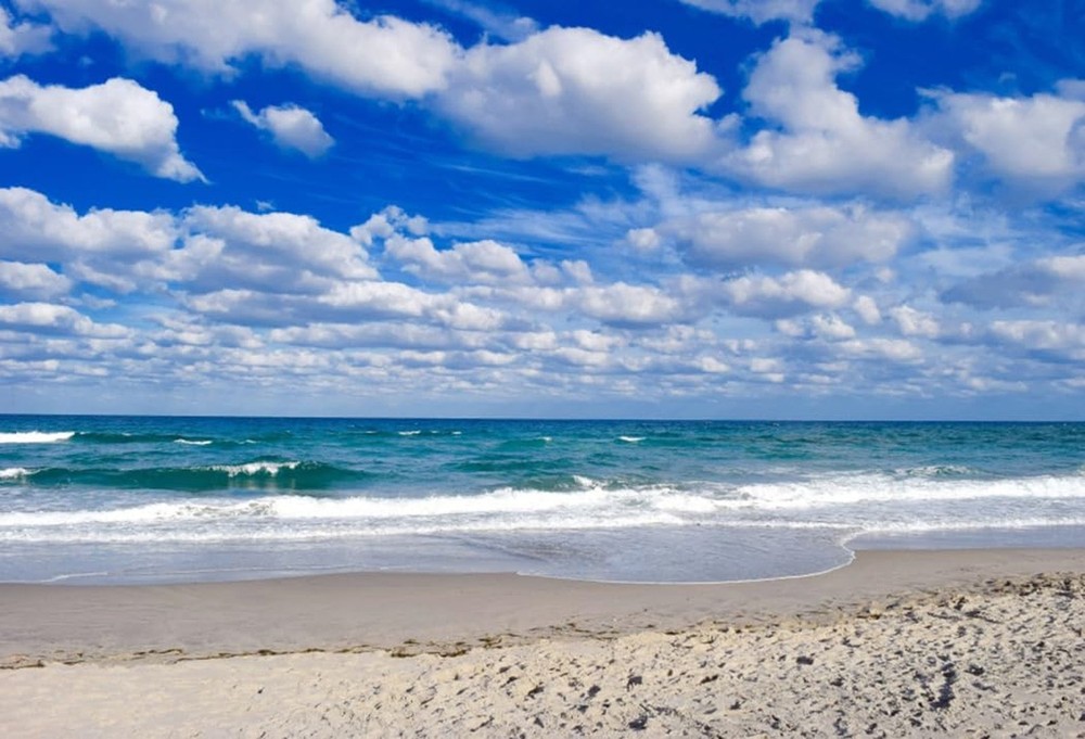 AOFOTO 10x7ft Beach Background Blue Sky White Clouds Photography Backdrop Oce…