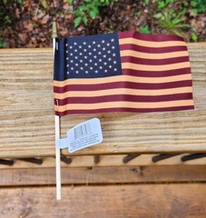 NEW! Tea Stained 4″ x 6″ American Flag on Wood Stick with Gold Top – 2/Pack USA