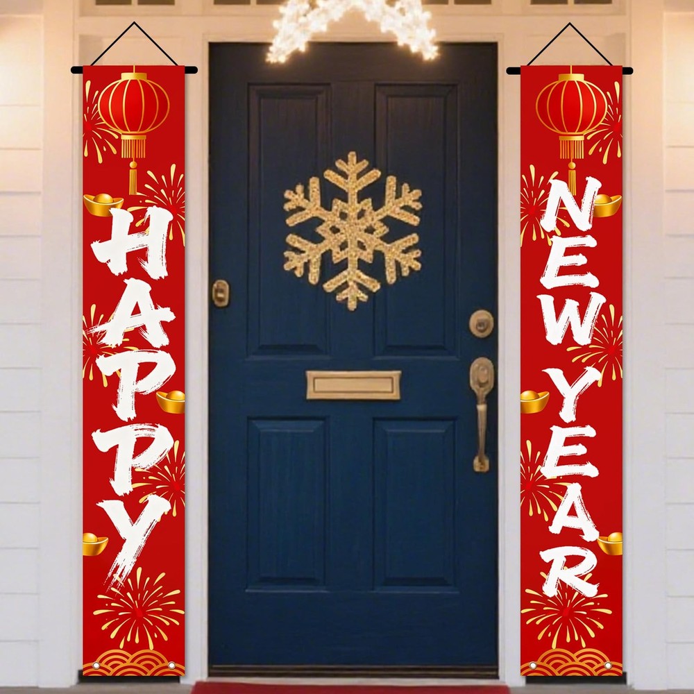 Nuxovilar Happy Newyear A Pair Polyester Doors Banner 71×12 inches | Happy Ne…