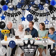 Blue and Black Birthday Decorations for Men Boys Women, 78PCS Blue and Silver…