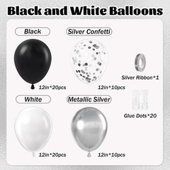 60pcs Black and Silver Balloons 12inch, Black and White Balloons with Metalli…