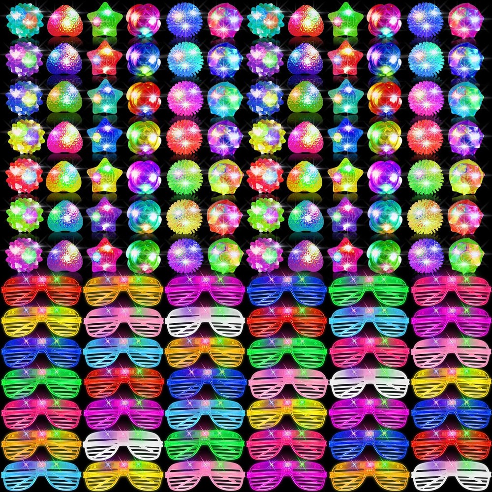 100 Pcs LED Light Up Party Favors Bulk Glow in the Dark Glasses Rings 10 Colo…