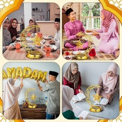 MorningRo Ramadan Decorations Plastic Eid Mubarak Table Decoration Moon Gold