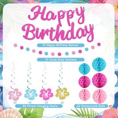 Hawaiian Luau Party Decorations Glittery Pink Happy Banner for Tropical Party…