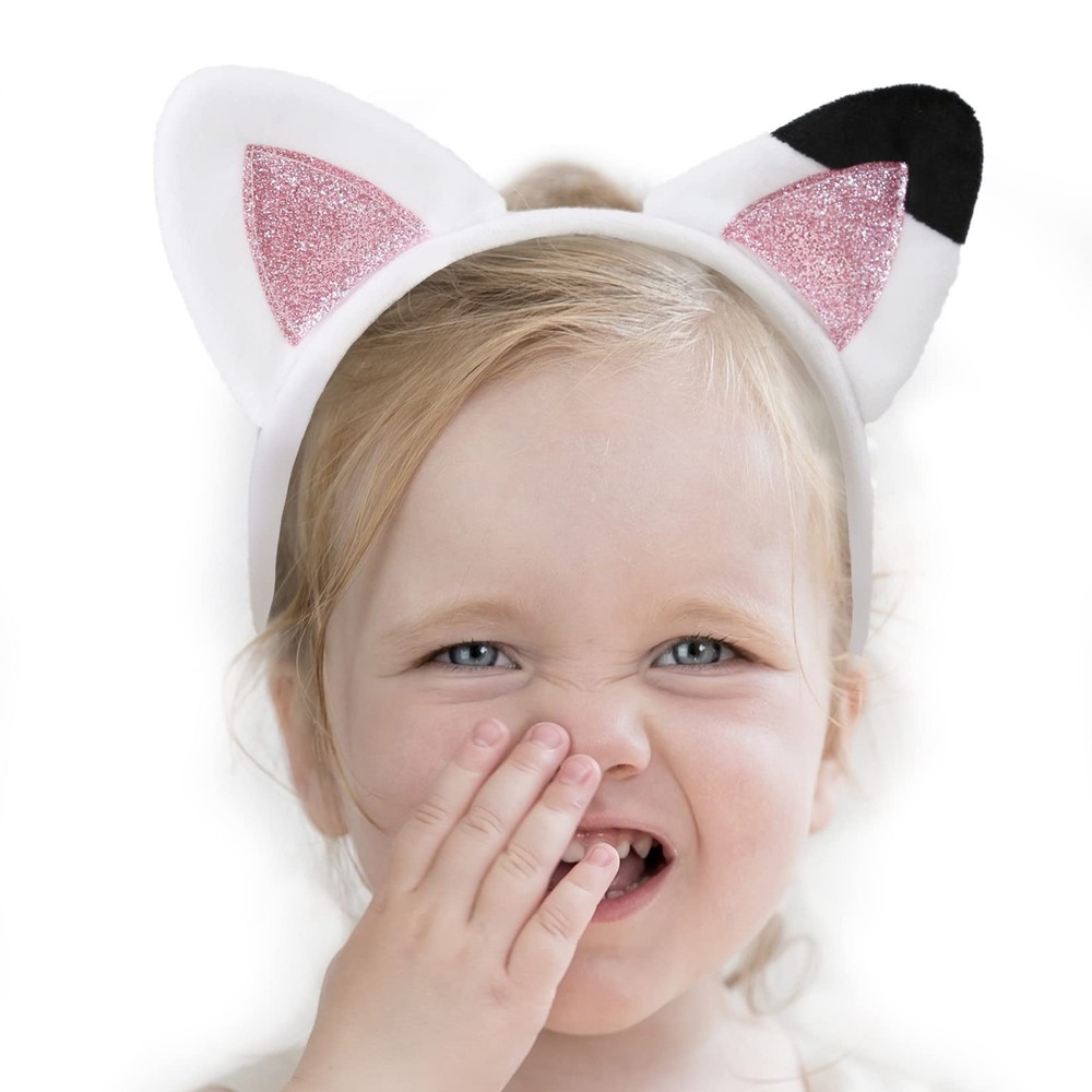 Cat Ears Headband for Kids – Plush Glitter Hairband for Dollhouse Parties