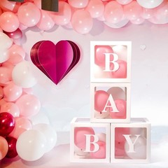 Baby Boxes with Letters, 4 Transparent Balloon for Gender Reveal Birthday Wed…