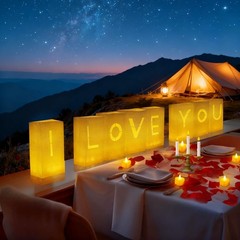 Romantic «I Love You» Decor Set – Light Up Letters, Tea Lights, Rose Petals & Ba