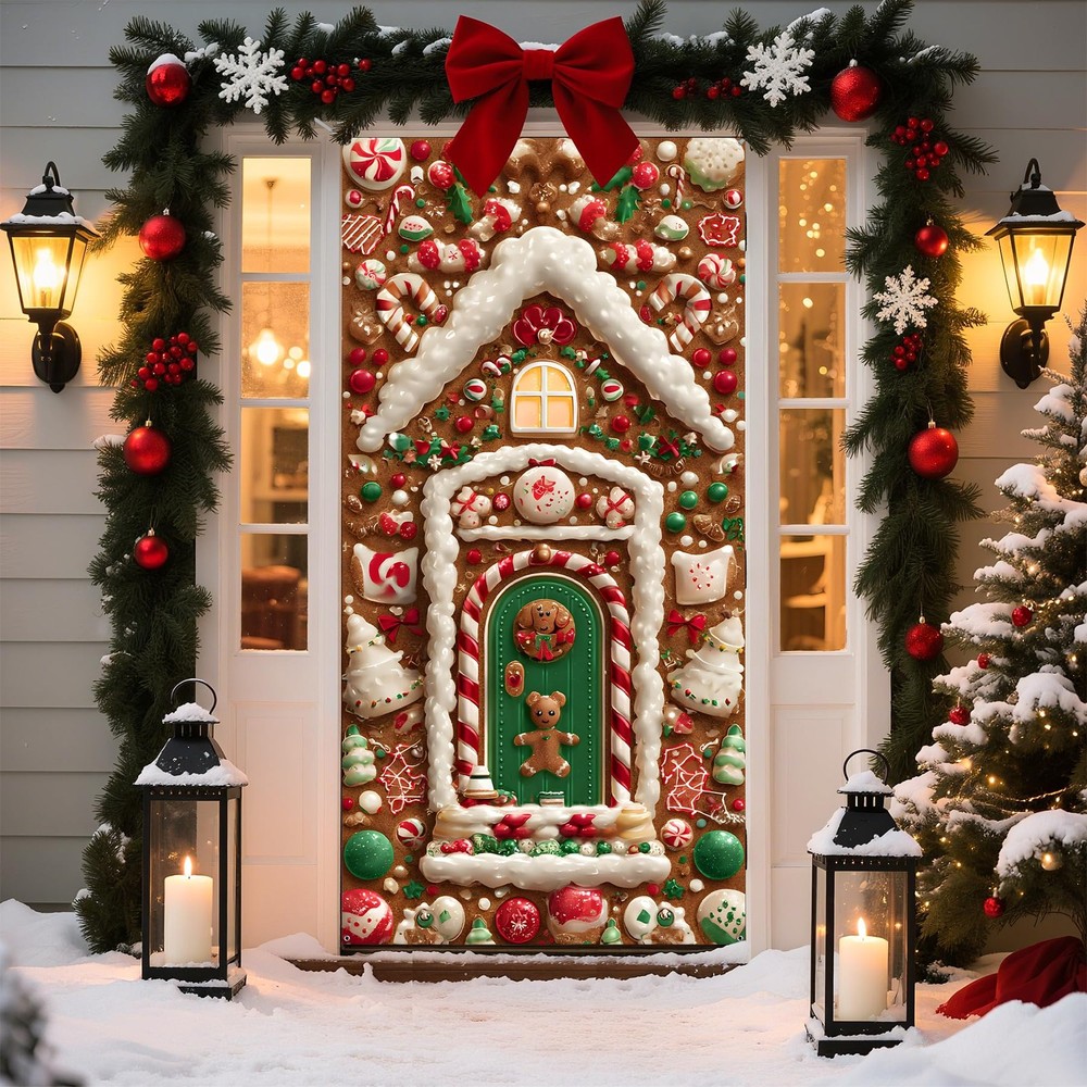 Candy House Door Cover 35.4″x70.8″ Welcome Front Door Decoration Covers, Deco…