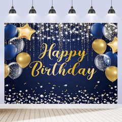 Happy Birthday Backdrop 7X5Ft for Men Boys Navy Blue and Gold Happy Birthday Ban
