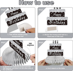 8Pcs Black White Silver Birthday Decorations Honeycomb Centerpieces for Women Me