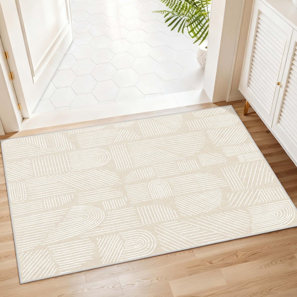 MUJOO 2×3 Washable Rug,Mid Century Modern Abstract Non Slip Low Pile Small Ar…