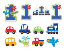 All aboard boy 1st birthday decorations 12 pack cutouts Cars Trains
