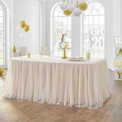 72inch Champagne Gold Tulle Table Skirts for Rectangle Round Tables, Gold Gri…