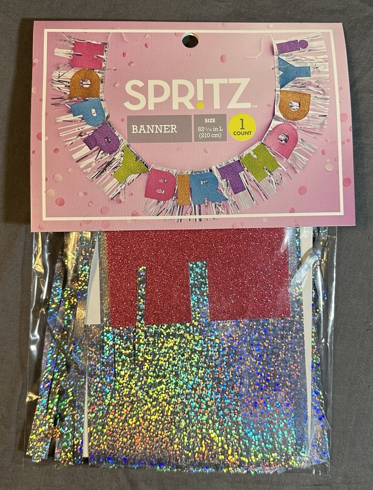 Spritz Happy Birthday Multi Color, Silver Glitter Banner Large 82”