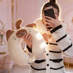Cute Siamese Cat U Shaped Travel Neck Pillow Set Portable Storage Case for Long