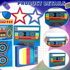 7 pcs Large 80s 90s Party Decorations – 3D Hip Hop Favor Set – Paper