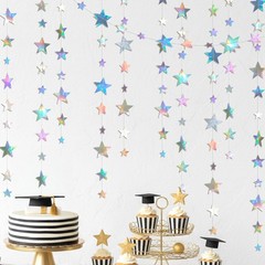 Iridescent Star Garland 156ft – Holographic Streamer Banner for Space Birthday P