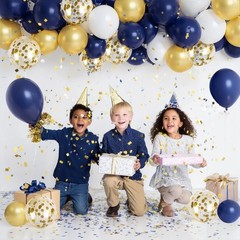 Navy Blue Gold Confetti Balloons Set,50pcs 12inch Royal Dark Blue Metallic G…