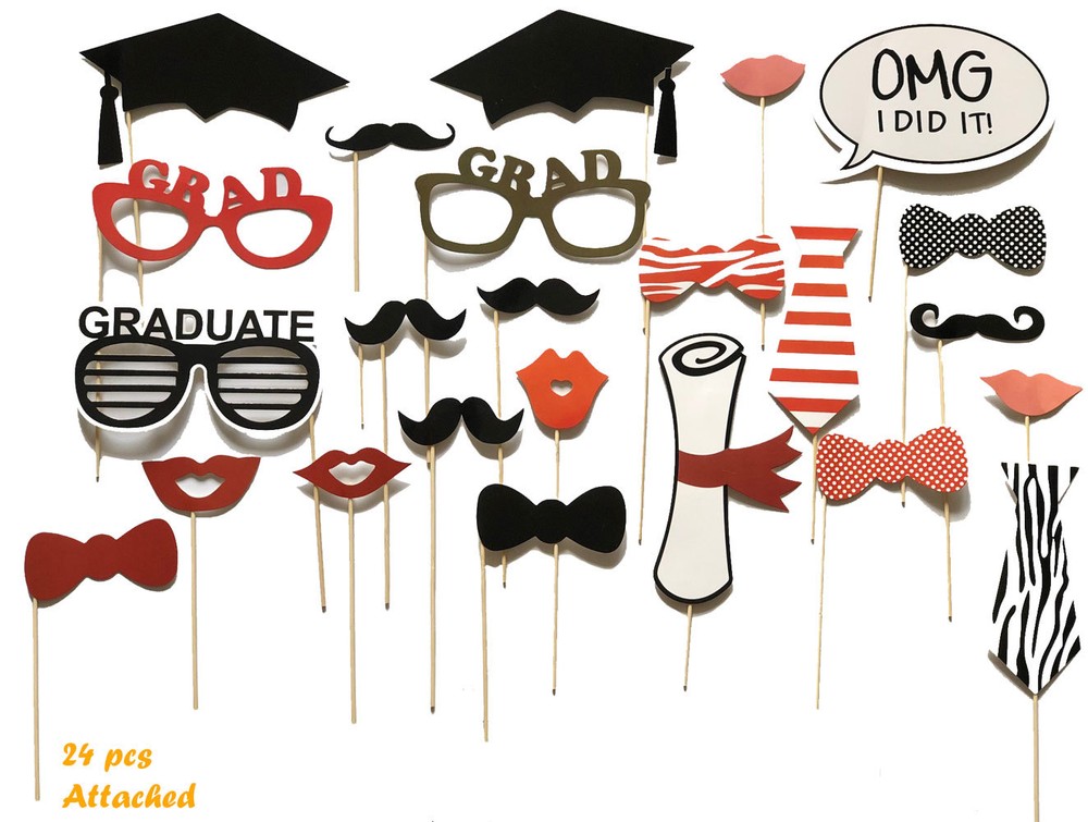 Graduation Party Photo Booth Props, Grad Decorations Attached to the stick USA