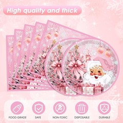 Pink Santa Christmas Party Tableware Set Includes Tablecover Banner and Utensil