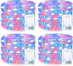 4 Pack Waterproof Red, White & Blue Fairy Lights – Perfect for 4th of July Decor