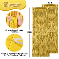 2 PCS Gold Foil Fringe Backdrop Curtains Tinsel Streamers Party Decor Prop