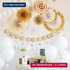 8 Pcs Decoration Hanging Party Gold Paper Fans Set for Birthday Wedding Graduati
