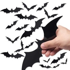60 PCS Halloween Bats Decoration, 4 Different Sizes Realistic PVC Black 3D Sc…