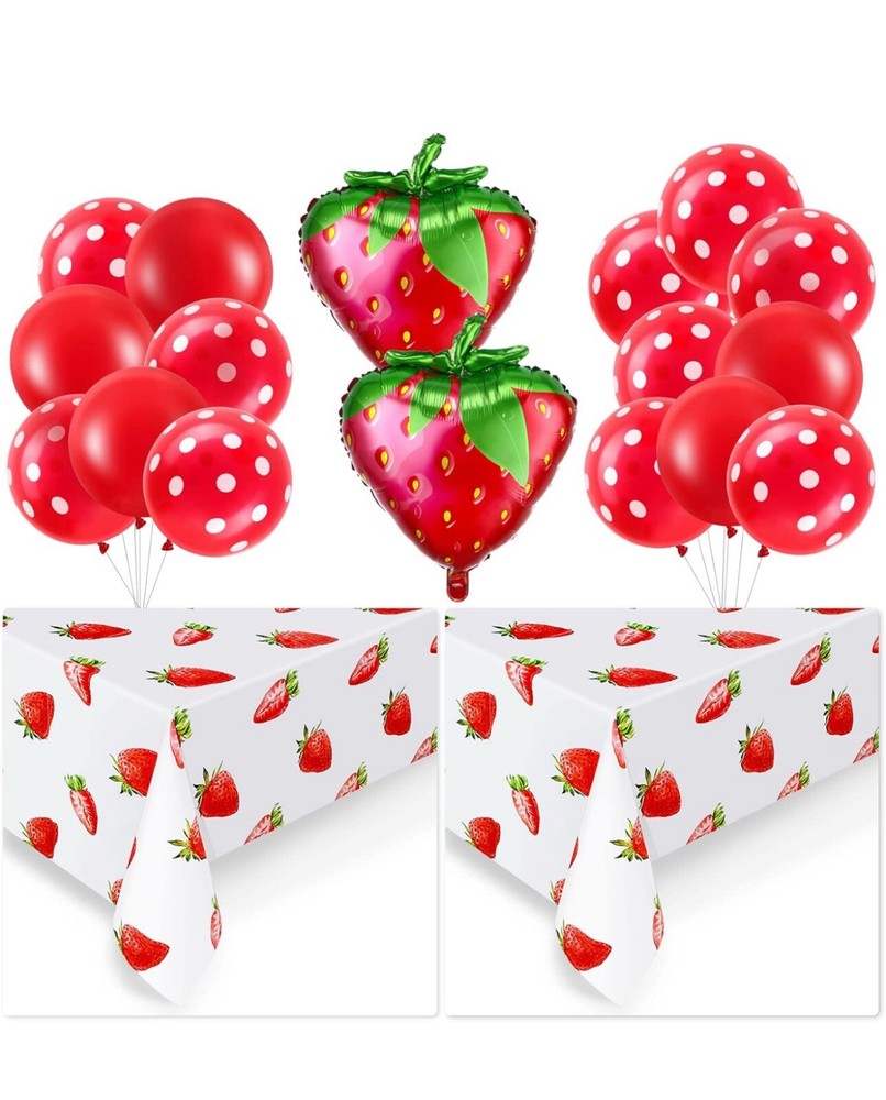 Tegeme 19 Pieces Strawberry Birthday Party Decoration with Strawberry Tablecl…