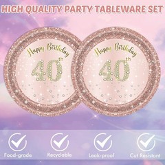 40 PCS Rose Gold 40th Birthday Plates & Napkins Set – Elegant 1986 Party Decor