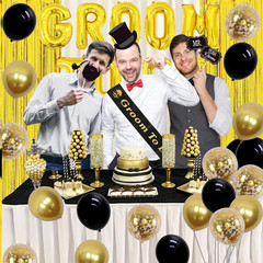 Bachelor Decorations for Men – Groom Sash, Balloons & Photo Props – Black & Gold
