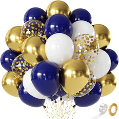 Navy Blue and Gold Balloons – 60 Pcs 12″ Navy Blue White Metallic Gold and Gold