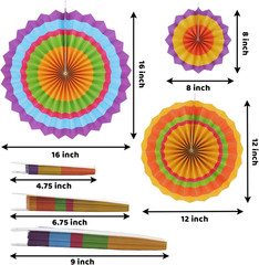 24 Colorful Hanging Paper Fan round Wheel Disc for Fiesta Party Supplies Decorat