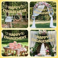 Pre-Strung Engagement Party Decorations,Glitter Happy Engagement Banner,Engaged