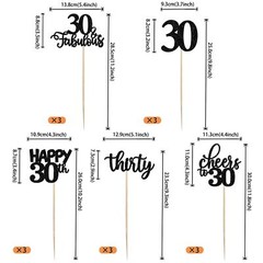 15-Pack Black 30th Birthday Centerpiece Sticks Cheers to 30 Years Table Toppers