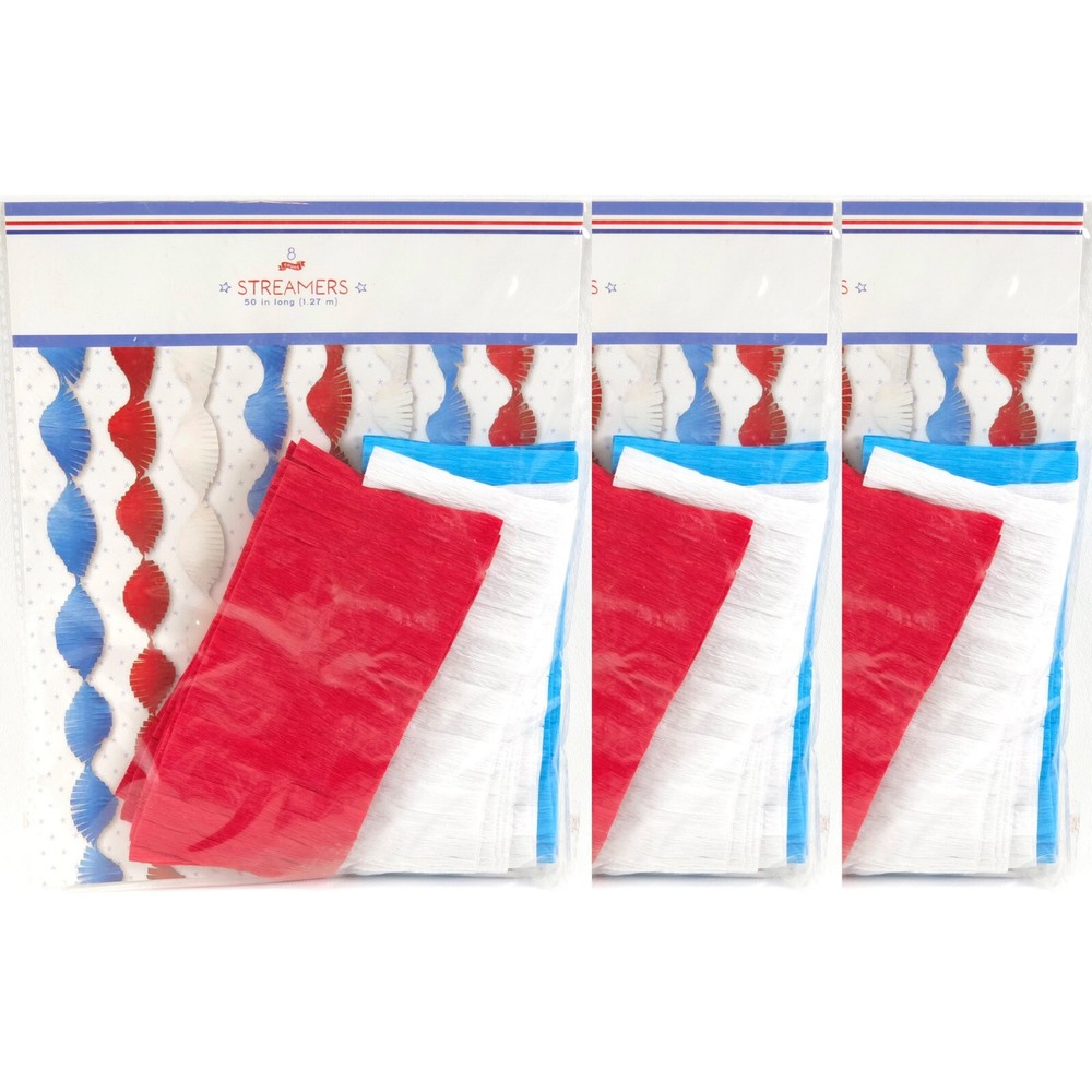 3 Pack Target Crepe Paper Party Streamers Red White And Blue 50 in. (1.27cm) NEW