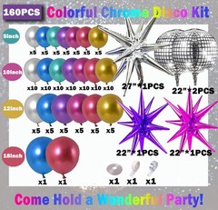 161pcs Shiny Chrome Balloon Garland Arch Kit Retro Disco Dance Party Decorati…