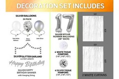 Silver & White 17th Birthday Decorations – 40″ Number Balloons &More-Boy or Girl