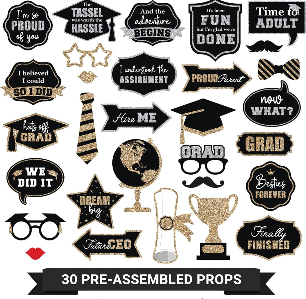 Fully Assembled – Set of 30 – Class of 2026 Graduation Selfie Signs – Congrats